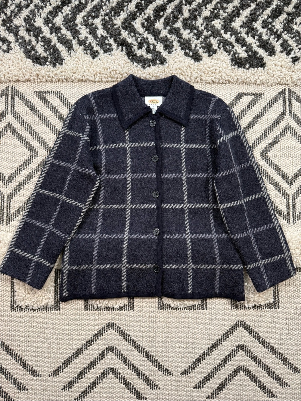 Women’s Vintage Talbots Wool Blue Plaid Button Front Sweater Cardigan Size M
